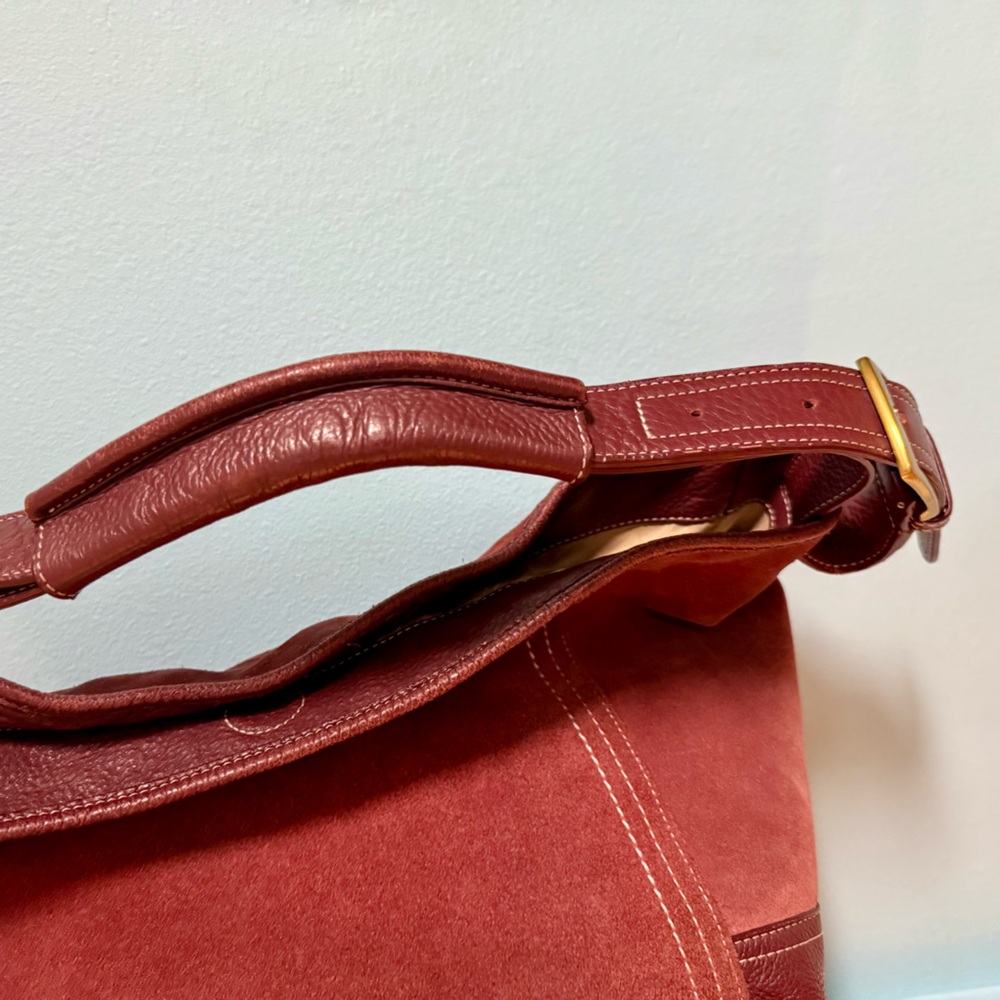 Cole Haan Burgundy Suede and Leather Bucket Shoulder Bag - Picture 7 of 10
